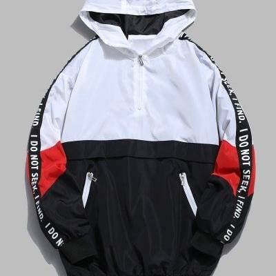 $5 off $50 Sale Special for New Users.Contrast Half Zip Graphic Striped Hoodie