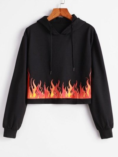 $5 off $50 Sale Special for New Users.Flame Print Pullover Drop Shoulder Hoodie