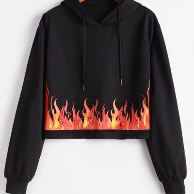 $5 off $50 Sale Special for New Users.Flame Print Pullover Drop Shoulder Hoodie