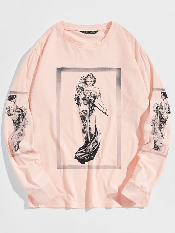 Baby Pink Street Collar Long Sleeve Fabric Figure  Embellished Slight Stretch Spring Men Clothing