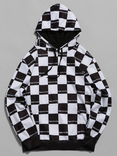 $5 off $50 Sale Special for New Users.Plaid Print Color Block Casual Hoodie