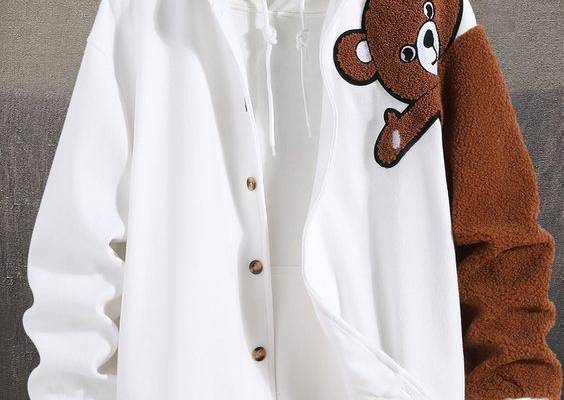 White Casual Collar Long Sleeve Fabric Cartoon,Colorblock Varsity Embellished Slight Stretch Spring/Fall Men Outerwear