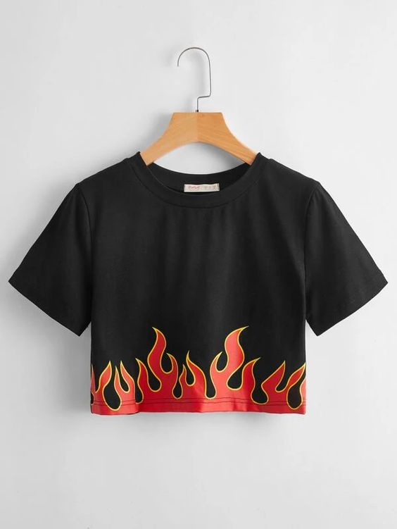 Black Friday 2020 | Fire Graphic Crop Top | ROMWE USA