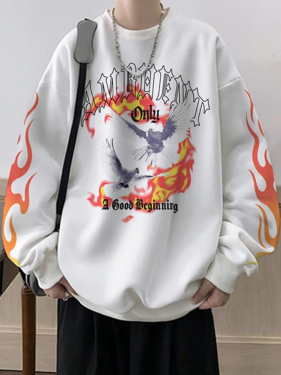 Branco Estilo de rua (street) Collar Manga Comprida Tecido Animal,Fogo Pulôveres Embellished Elasticidade Baixa