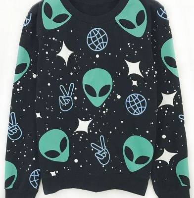 Fashion Alien Print Long Sleeve Round Neck Oversize Sweatshirt