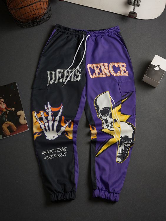 Multicolor Street Collar  Fabric Colorblock,Halloween Tapered/Carrot Embellished Non-Stretch Spring/Summer/Fall Men Bottoms