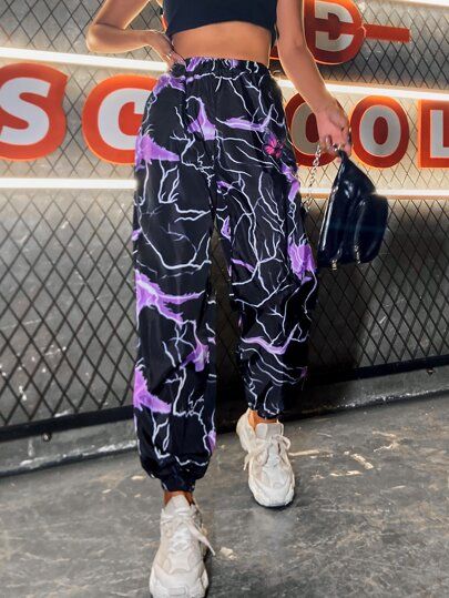 Butterfly And Lightning Print Pants