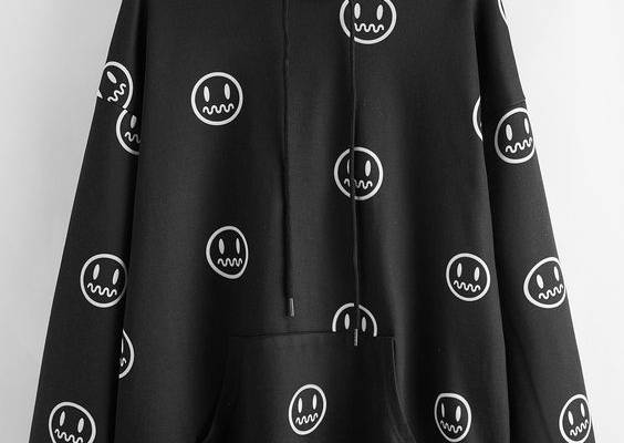 Drop Shoulder Pouch Pocket Cartoon Graphic Drawstring Hoodie