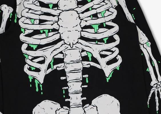 STYLE HALLOWEEN LS SKELETON HOODED TEE - Black