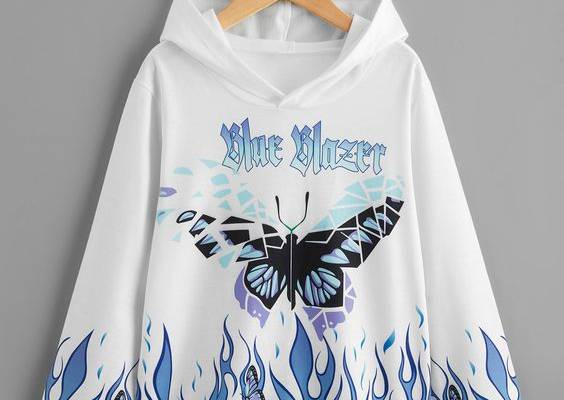 White Casual  Long Sleeve Polyester Butterfly Pullovers  Slight Stretch Spring/Fall Girls Clothing