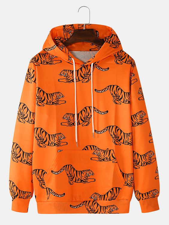 Mens Cartoon Tiger Print Long Sleeve Pocket Orange Drawstring Hoodies Decoration: Hood,Pocket Fit Type: Loose Fit Material: Polyester Neckline: Hooded Pattern Type: Animal,Cartoon Scene: Leisure,Home,Casual Season: Spring,autumn Size: M,XXL,L,XL Sleeve: Long Sleeve Style: Casual Thickness: Regular Precise details: Description: Decoration:Hood,Pocket Fit Type:Loose Fit Material:Polyester Neckline:Hooded Pattern Type:Animal,Cartoon Scene:Leisure,Home,Casual Season:Spring,Autumn Size:M,XXL,L,XL Sle