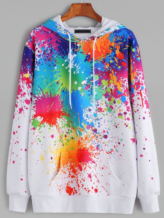 Shop Paint Splatter Print Drawstring Hooded Sweatshirt online. SheIn offers Paint Splatter Print Drawstring Hooded Sweatshirt