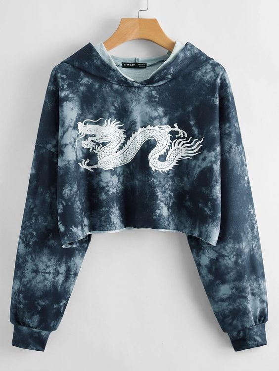 Drop Shoulder Chinese Dragon Tie Dye Hoodie