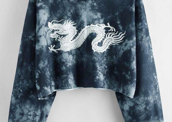Drop Shoulder Chinese Dragon Tie Dye Hoodie