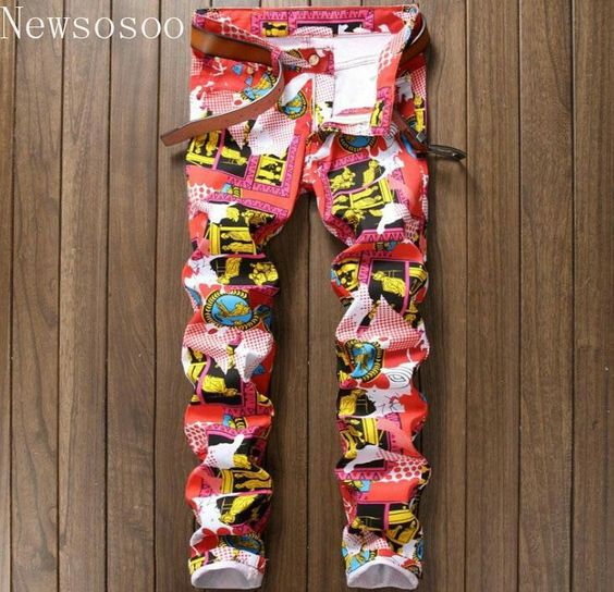 new Nightclub style mens jeans luxury brand men jeans trousers colorful print Slim Straight zipper jeans pants for …