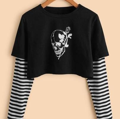 Is That The New 2 In 1 Skull Graphic Striped Crop Tee ??