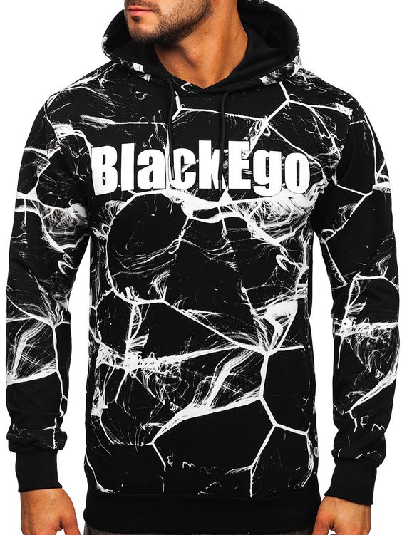 Czarno-biała z nadrukiem bluza męska z kapturem Denley 6453