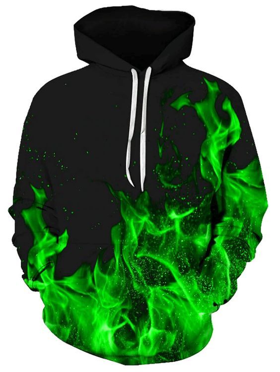Green Fire Pullover Unisex 3d Hoodie All Over Print Easy 30 day return policy