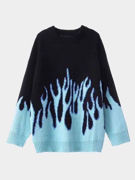 Vintage Retro Aesthetic Outfits – Flame Knitted Sweater – L