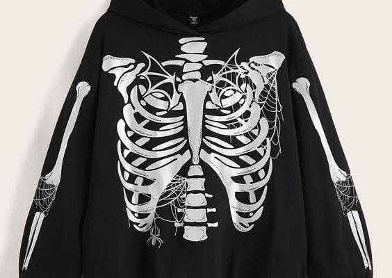 Plus Skull Print Drop Shoulder Hoodie