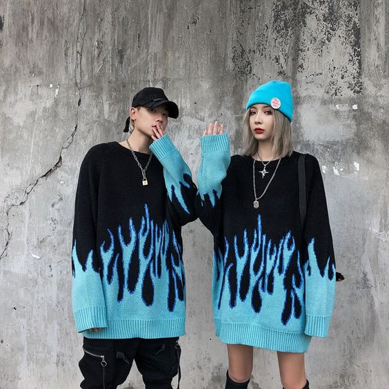 New Hip Hop O-Neck Mens Sweater Color Bloack Branches Print Couple Sweaters Oversize Pullover Loose High Street Harajuku Clothes – Pink / L