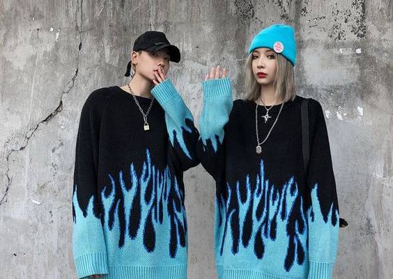 New Hip Hop O-Neck Mens Sweater Color Bloack Branches Print Couple Sweaters Oversize Pullover Loose High Street Harajuku Clothes - Pink / L