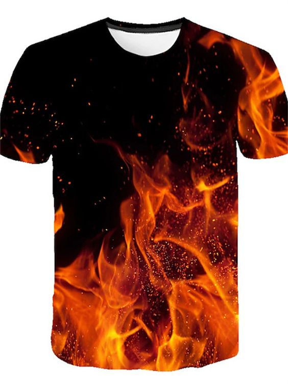 Gender: Men’sStyle: Exaggerated, StreetwearOccasion: Beach, ClubTops Type: Shirt, T shirt TeeNeckline: Round NeckFabric: Rayon, SpandexDesign: PrintSleeve Length: Short SleeveElasticity: Micro-elasticPattern: FlameSeason: SummerSpecial Size: Asian SizeFit Type: Regular Fit