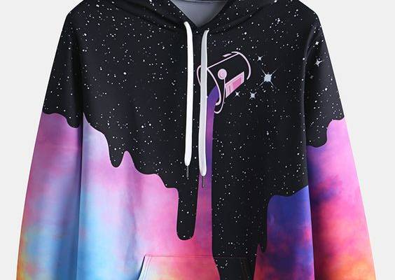 Mens Starry Sky Pattern Tie Dye Kangaroo Pocket Long Sleeve Casual Hoodies Easy 30 day return policy
