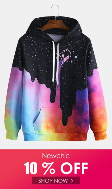 Mens Cool Gradient Loose Digital Printing Tie Dyed Hoodie