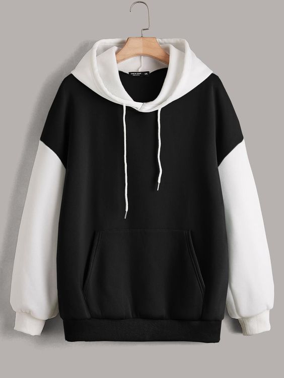 Plus Drop Shoulder Two Tone Drawstring Hoodie