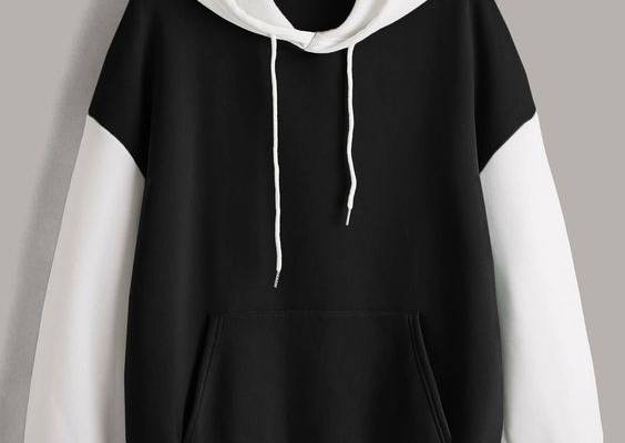 Plus Drop Shoulder Two Tone Drawstring Hoodie