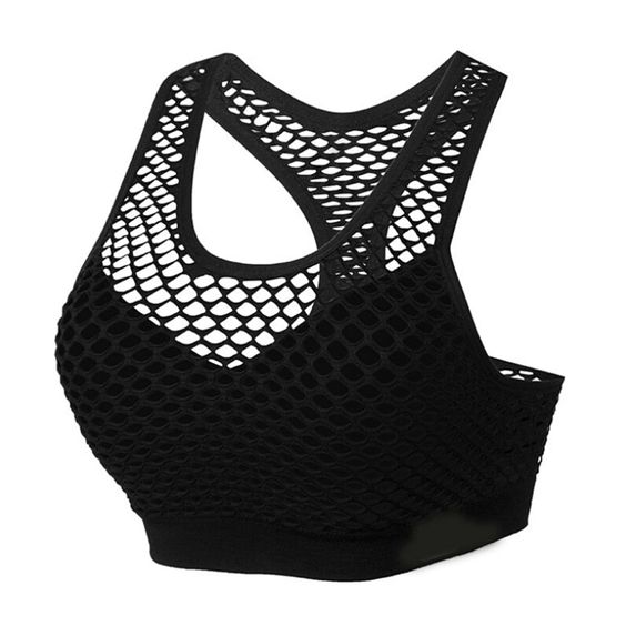 Shockproof Mesh Patchwork Fitness Yoga Bra Push Up Padded Top Anti Swe