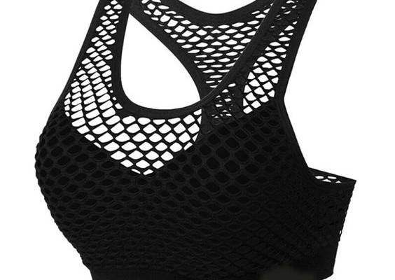 Shockproof Mesh Patchwork Fitness Yoga Bra Push Up Padded Top Anti Swe