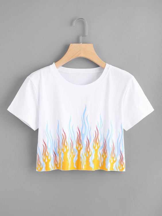 Fire Print Crop TeeFor Women-romwe