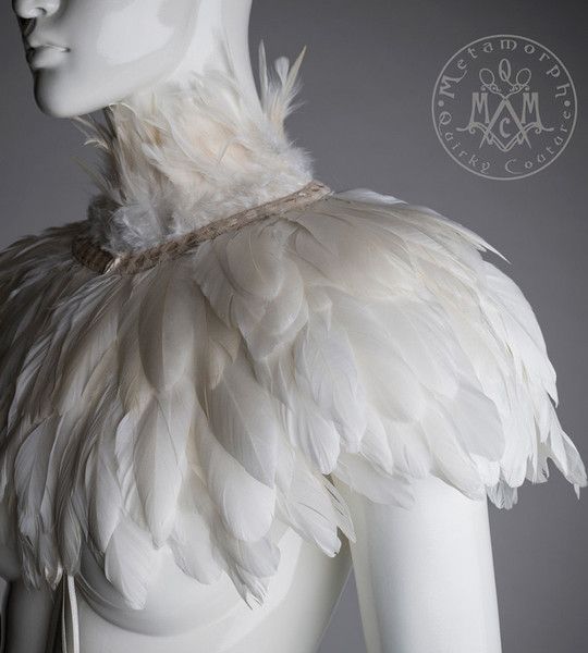 Ivory white Feather high collar capelet