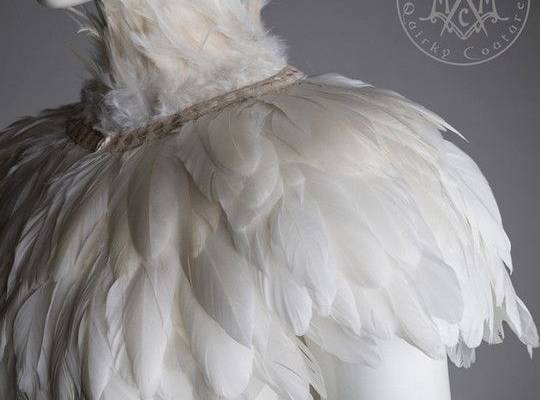Ivory white Feather high collar capelet