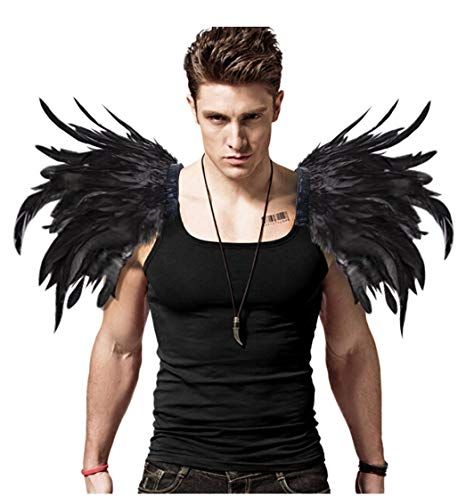 L’VOW Men Gothic Natural Real Feather Epaulet Shrug Shoulder Strap for Halloween Pack of 2