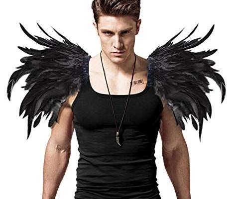L'VOW Men Gothic Natural Real Feather Epaulet Shrug Shoulder Strap for Halloween Pack of 2