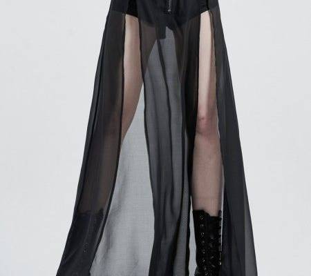 Punk Rave Black Gothic Transparent Fake Two-Pieces Long Skirt