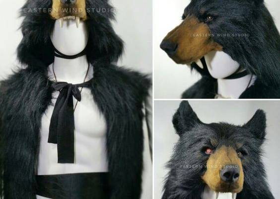 synthetic animal friendly Black bear headdress