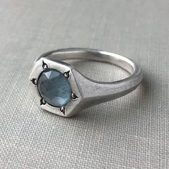 Rose Cut Moss Aquamarine Rustic Hexagonal Signet Ring in | Etsy