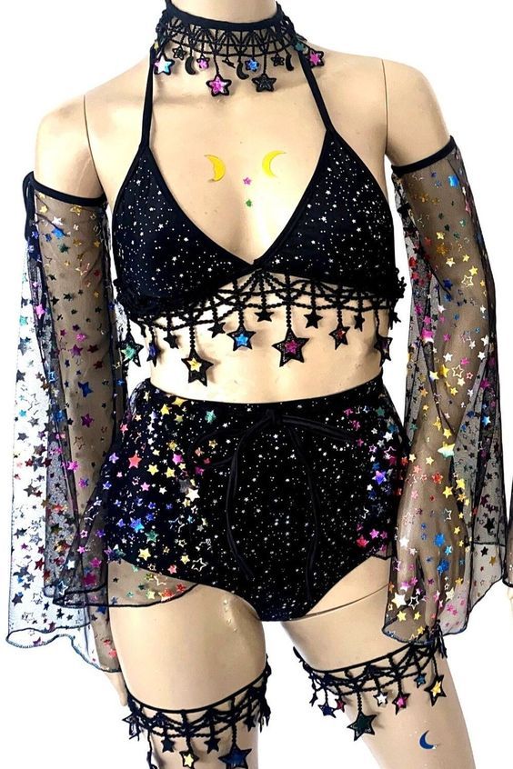 Stars and Moons Galaxy Celestial Rave Festival Outfit Arm Warmers