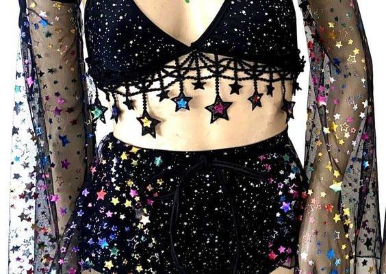 Stars and Moons Galaxy Celestial Rave Festival Outfit Arm Warmers