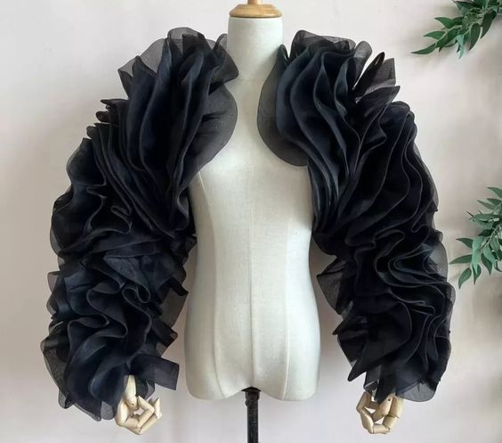 “Detached Tulle Full Exaggerated Ruffled Sleeves. *Sleeves only Sleeves may be eligible for color or size customization. One size. Wrist size of sleeves: 6.29\”-7.08\” or 16-18cm. Our standard one size fits average US sizes 2-14 If you believe you might need a bigger size or you need a color not listed, please contact us and we will see if we can be of help.”