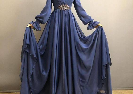 Prom Dresses, Evening Dresses Sashes Sequined Long A Line Prom Dress Long Sleeves Party-dress