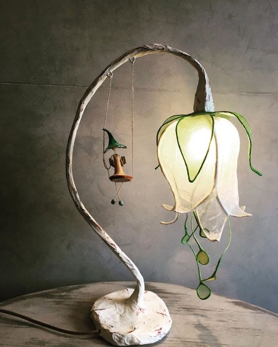 Flower lamp with fairy on swing. Magic lamp. Unique design. | Etsy