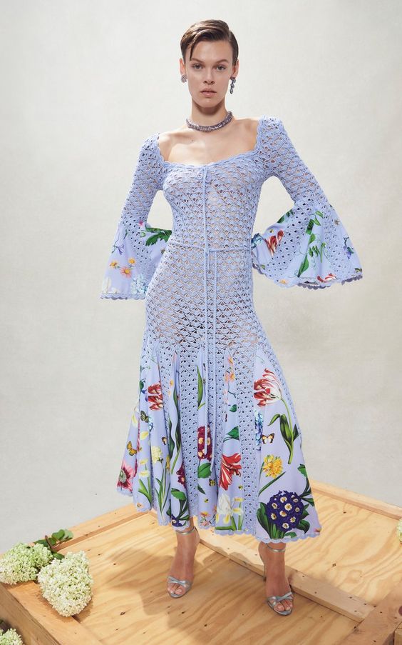 Flared-Sleeve Knit Cotton Dress By Oscar De La Renta | Moda Operandi