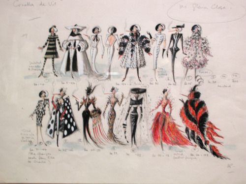 Amazing sketches for costume ideas for Cruella Deville.