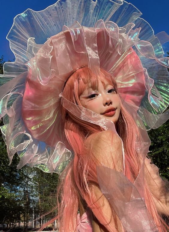Rosepink Dreamy Jellyfish Hat Holographic Metallic Space Rave – Etsy