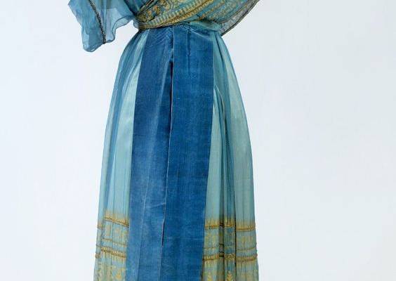 Sultane Evening Dress In Gold Printed Chiffon F. Kayser Bran